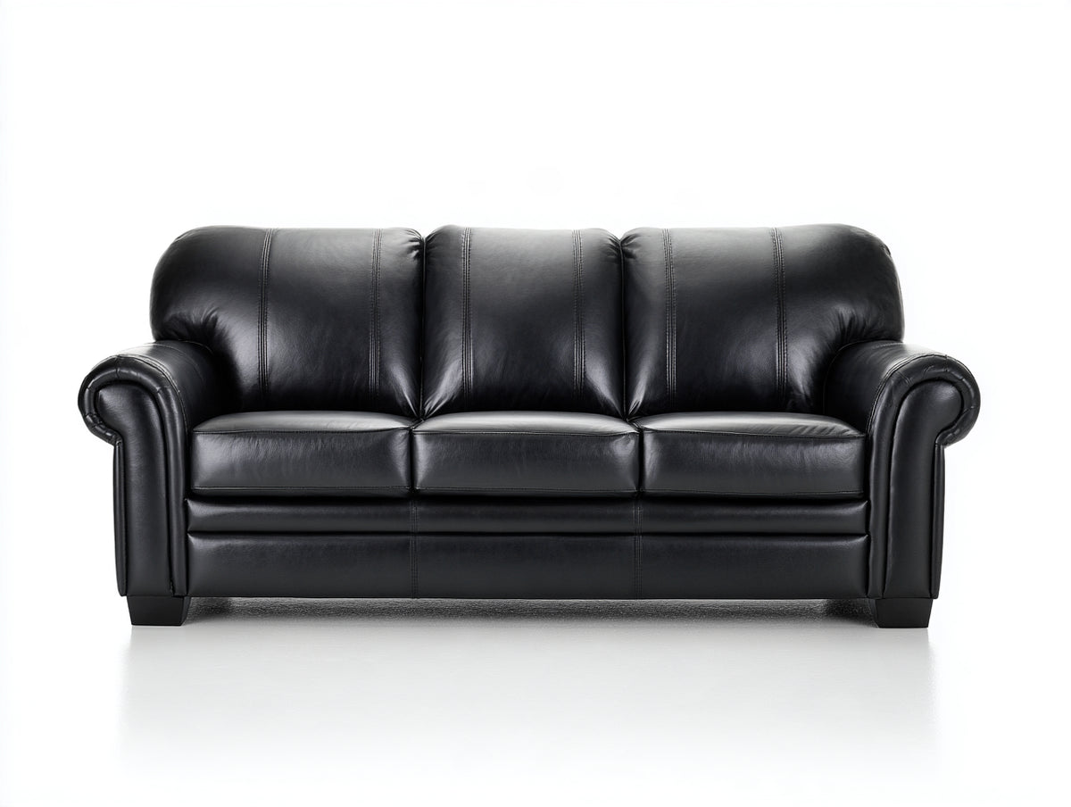 Canapé 3 places - Cuir - 217x96x89 cm - Noir - Style classique