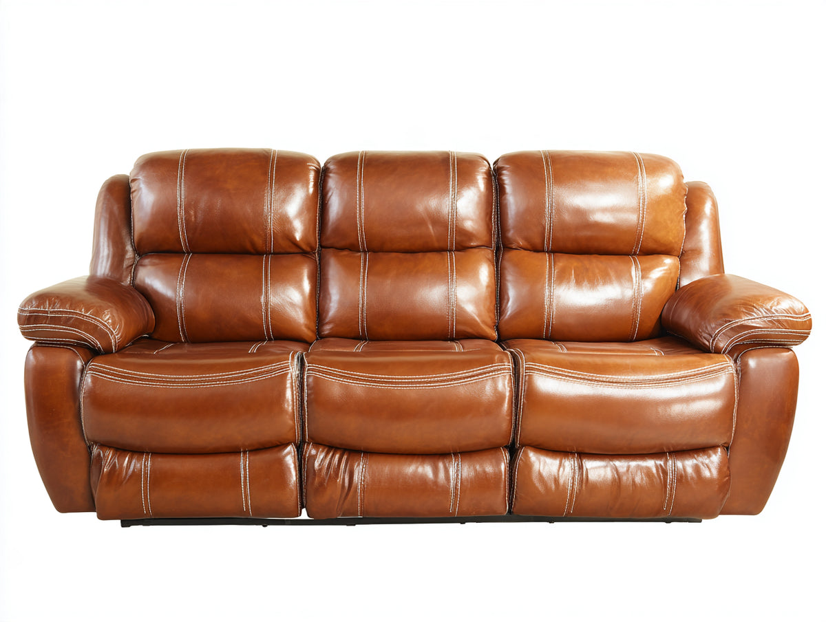 Canapé 3 places - Cuir - 228x105x103 cm - Marron caramel - Style contemporain