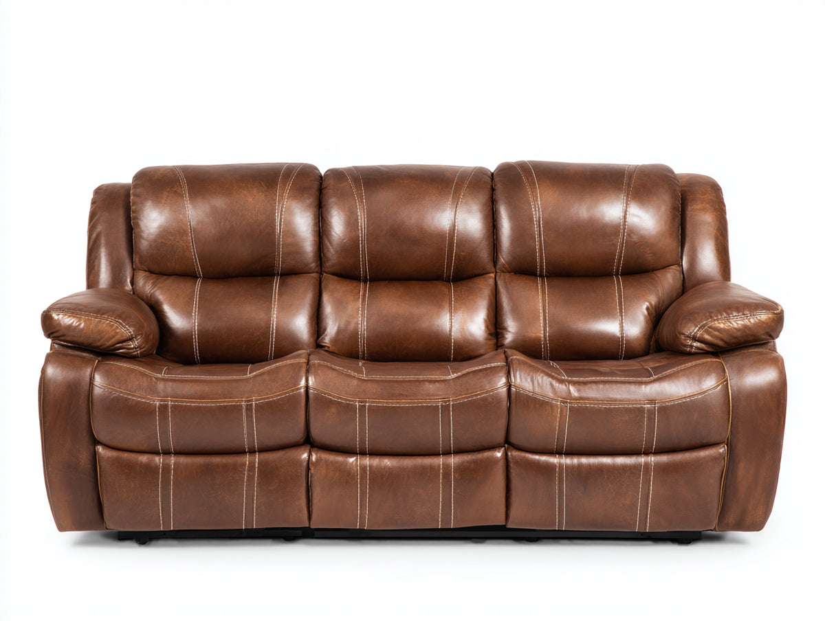 Canapé 3 places - Cuir - 226x104x102 cm - Marron cognac - Style contemporain
