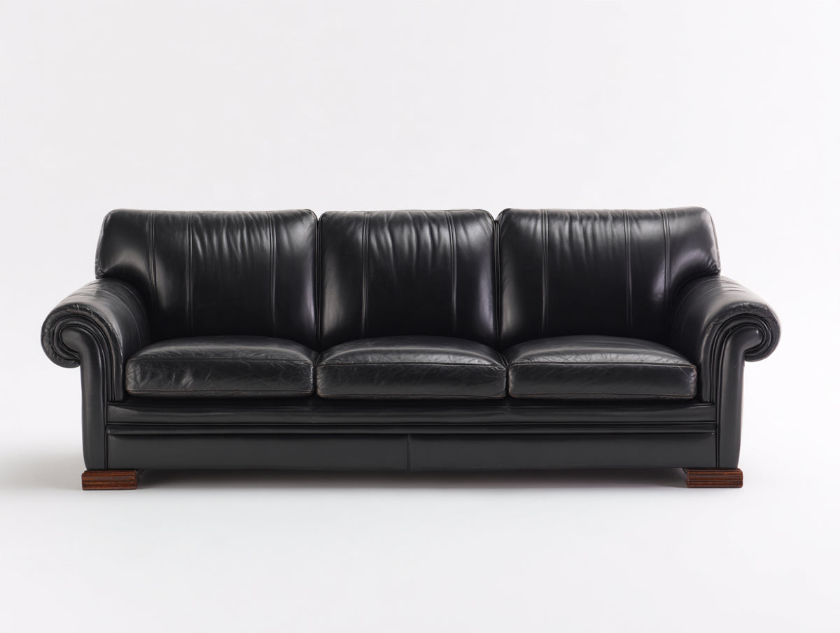 Canapé 3 places - Cuir - 219x96x87 cm - Noir - Style classique