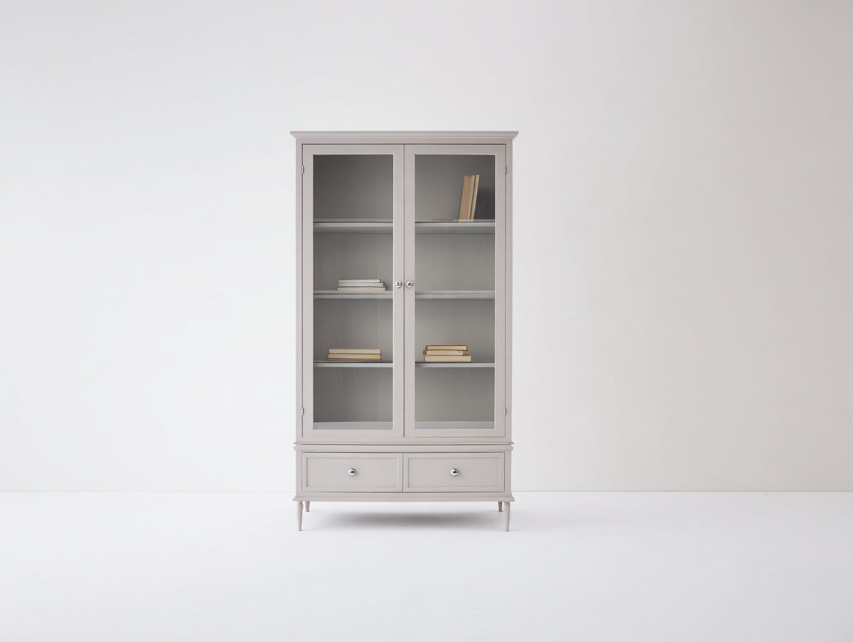 Bibliothèque - Bois-Verre - 102x42x190 cm - Gris clair - Style classique