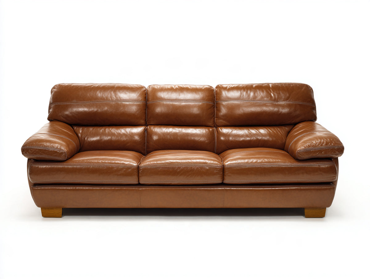 Canapé 3 places - Cuir - 216x96x87 cm - Marron miel - Style contemporain