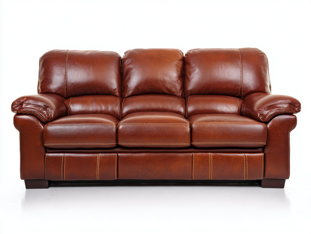 Canapé 3 places - Cuir - 219x100x94 cm - Marron rouge - Style classique