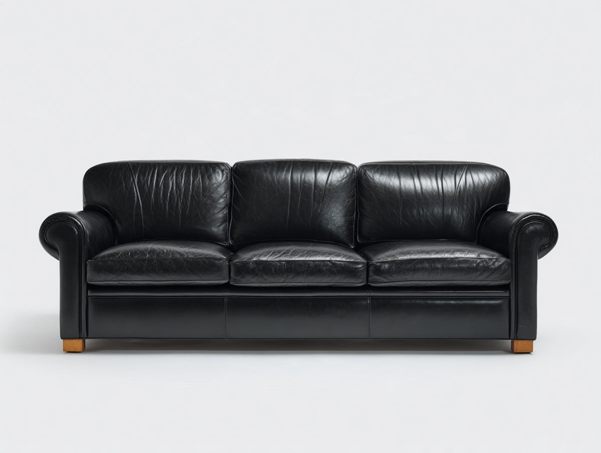 Canapé 3 places - Cuir - 212x94x85 cm - Noir - Style vintage