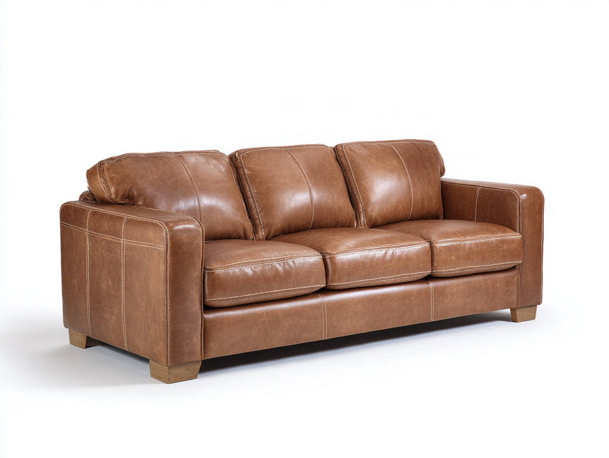 Canapé 3 places - cuir - 216x93x87 cm - marron cognac - style classique