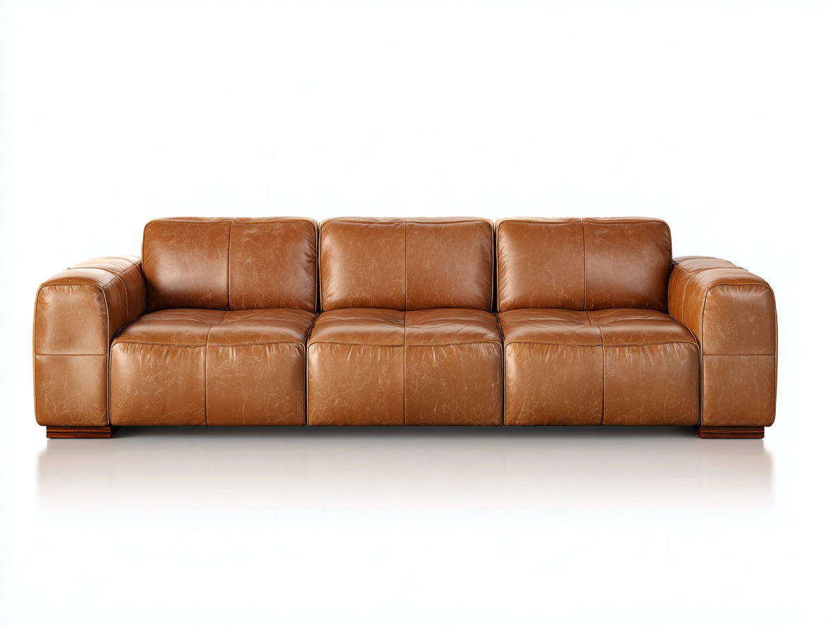 Canapé 3 places - Cuir - 219x94x84 cm - Marron camel - Style moderne