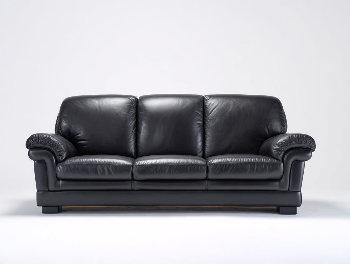 Canapé 3 places - Cuir - 214x95x88 cm - Noir - Style classique