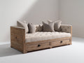 Canapé lit - Bois-Tissu - 208x92x86 cm - Beige-Bois naturel - Style rustique