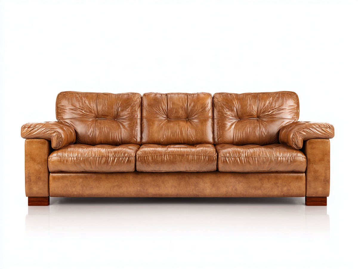 Canapé 3 places - Cuir - 211x97x88 cm - Marron miel - Style vintage