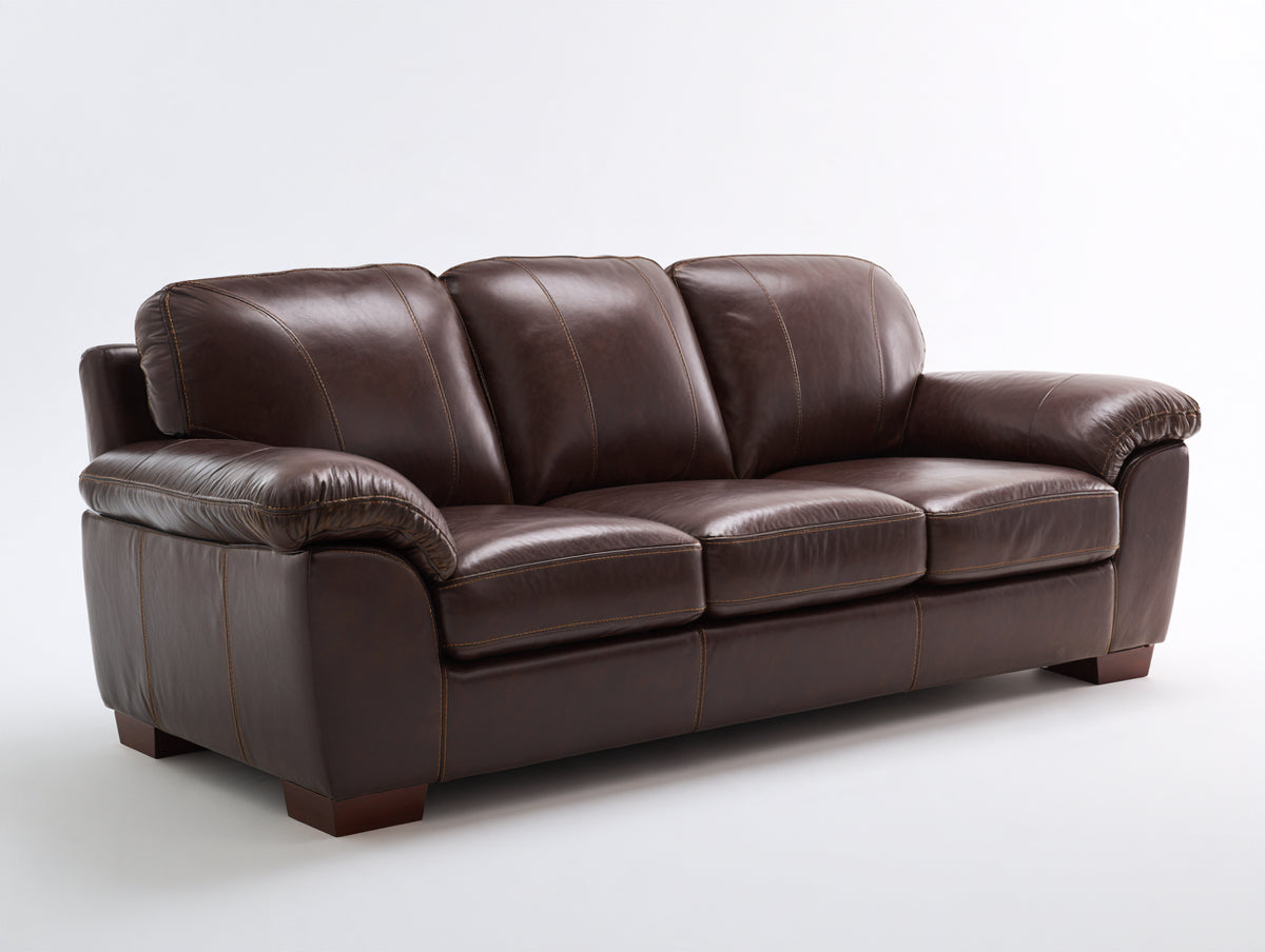 Canapé 3 places - cuir - 218x94x89 cm - brun foncé - style classique