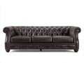 Canapé 3 places - cuir - 230x96x78 cm - brun foncé - style Chesterfield