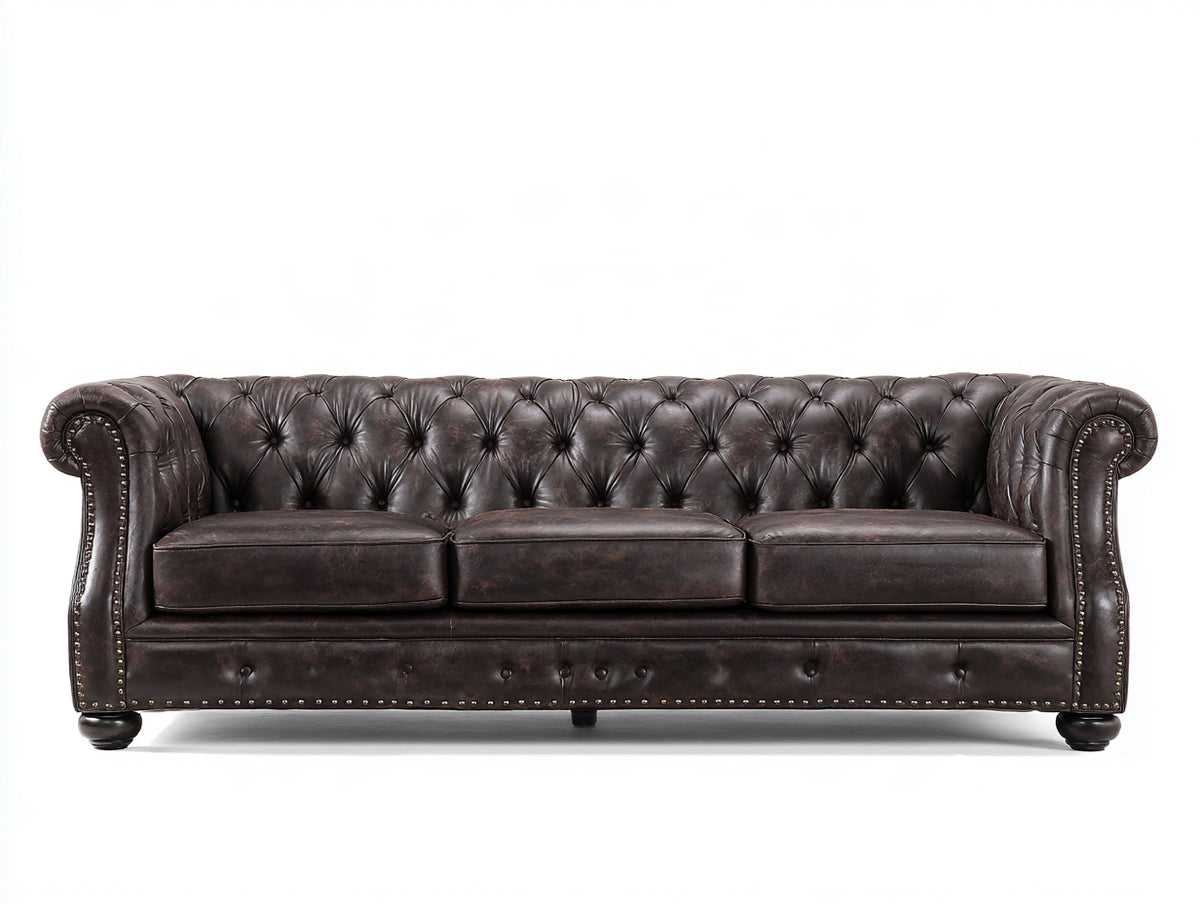 Canapé 3 places - cuir - 230x96x78 cm - brun foncé - style Chesterfield
