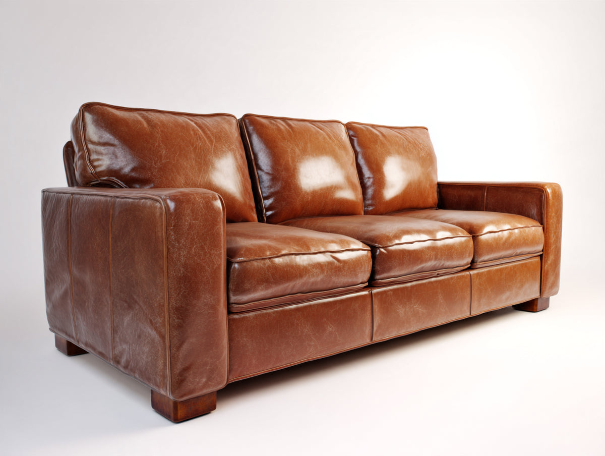 Canapé 3 places - cuir - 217x91x86 cm - brun caramel - style classique