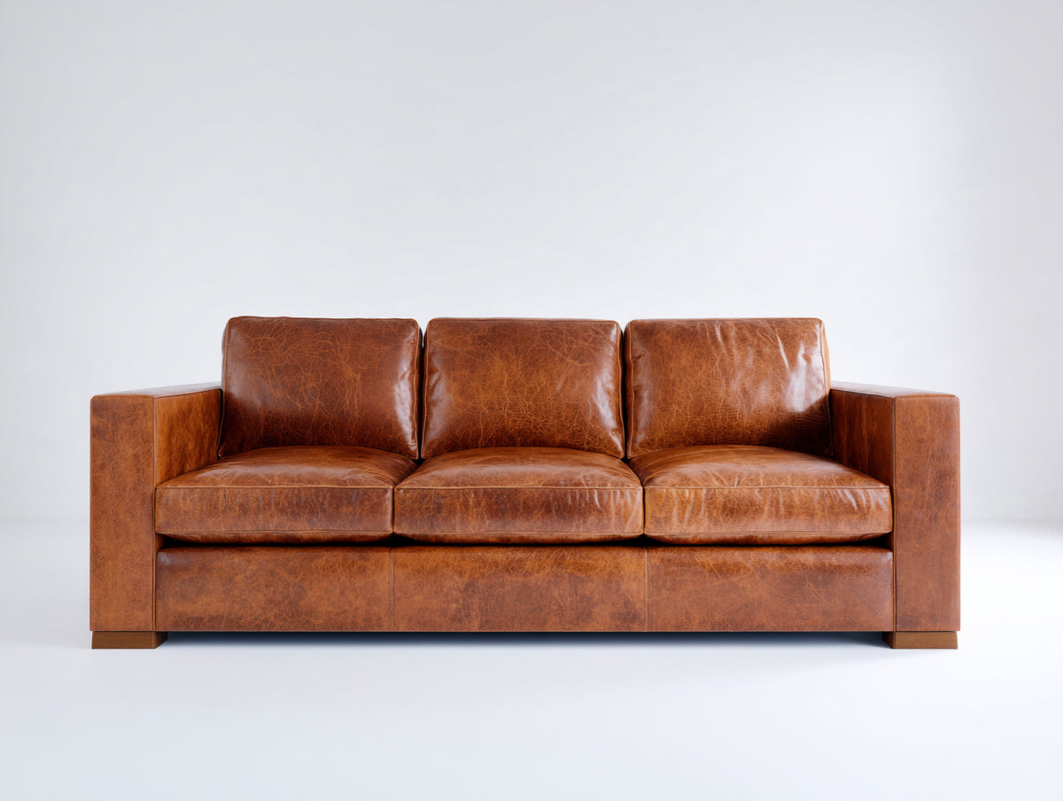 Canapé 3 places - Cuir - 217x96x87 cm - Marron ambré - Style contemporain