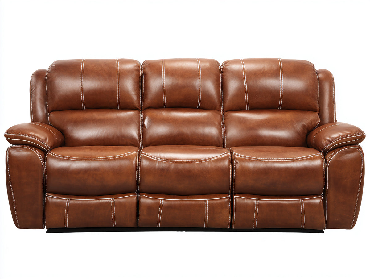 Canapé 3 places - Cuir - 225x103x101 cm - Marron cognac - Style classique
