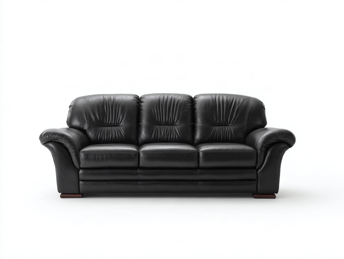 Canapé 3 places - Cuir - 215x97x92 cm - Noir - Style traditionnel