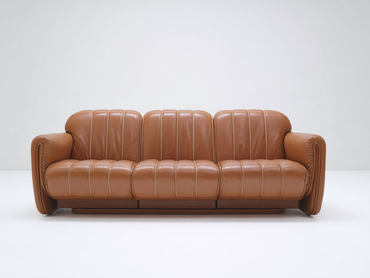 Canapé 3 places - Cuir - 228x100x88 cm - Marron camel - Style rétro
