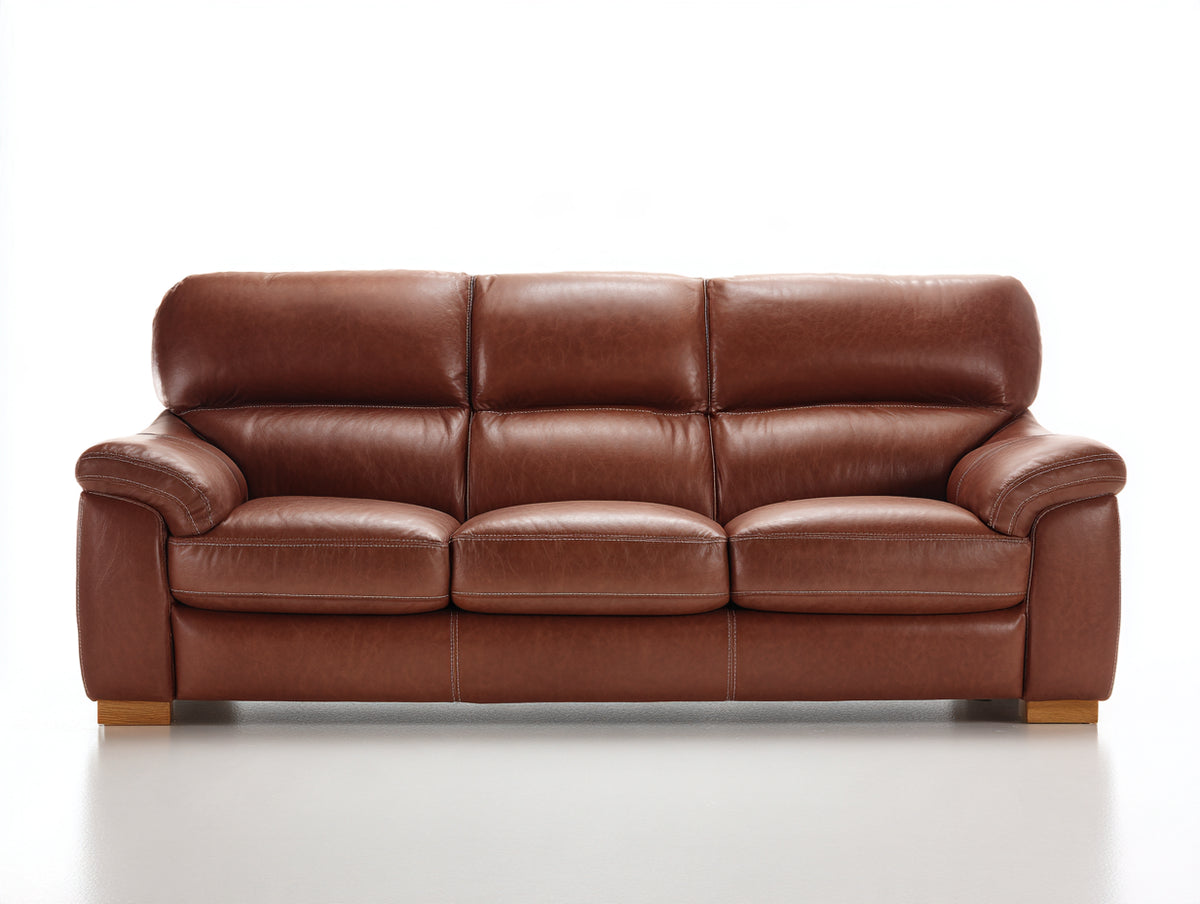 Canapé 3 places - Cuir - 218x97x91 cm - Marron acajou - Style classique