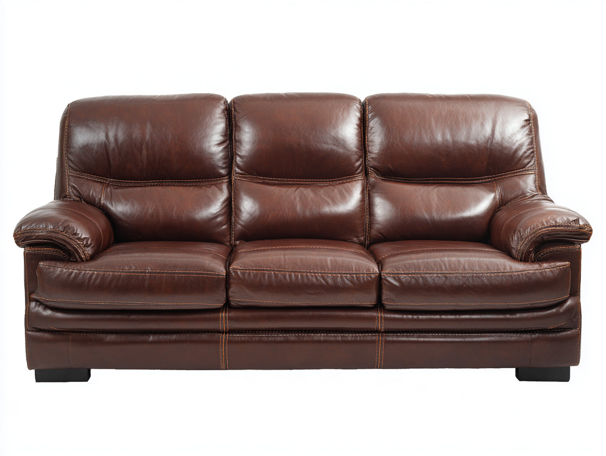 Canapé 3 places - Cuir - 221x100x96 cm - Marron chocolat - Style classique