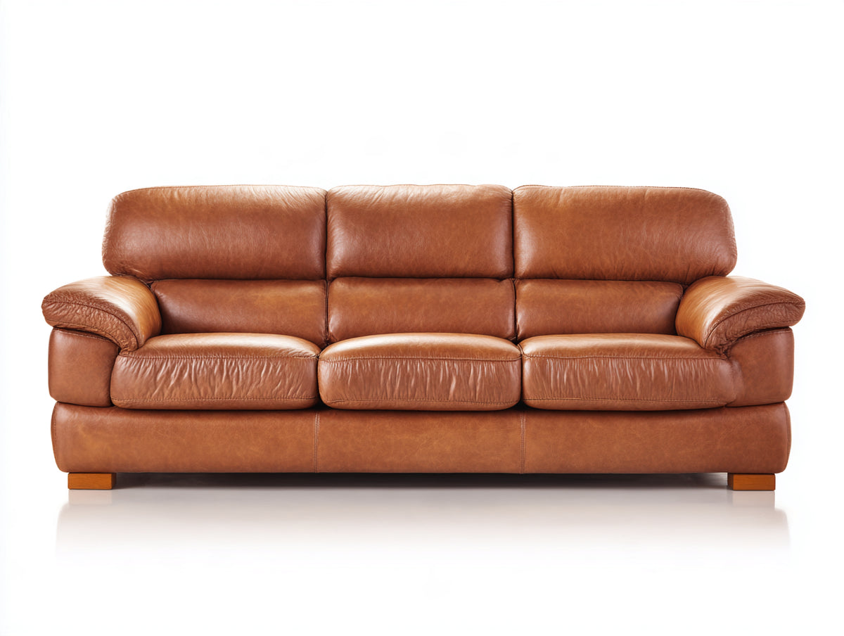 Canapé 3 places - Cuir - 221x99x89 cm - Marron caramel - Style moderne