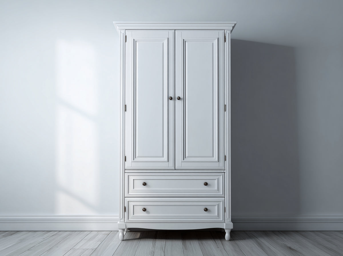 Armoire-Bois-112 x 57 x 198 cm-Blanc-Style néoclassique