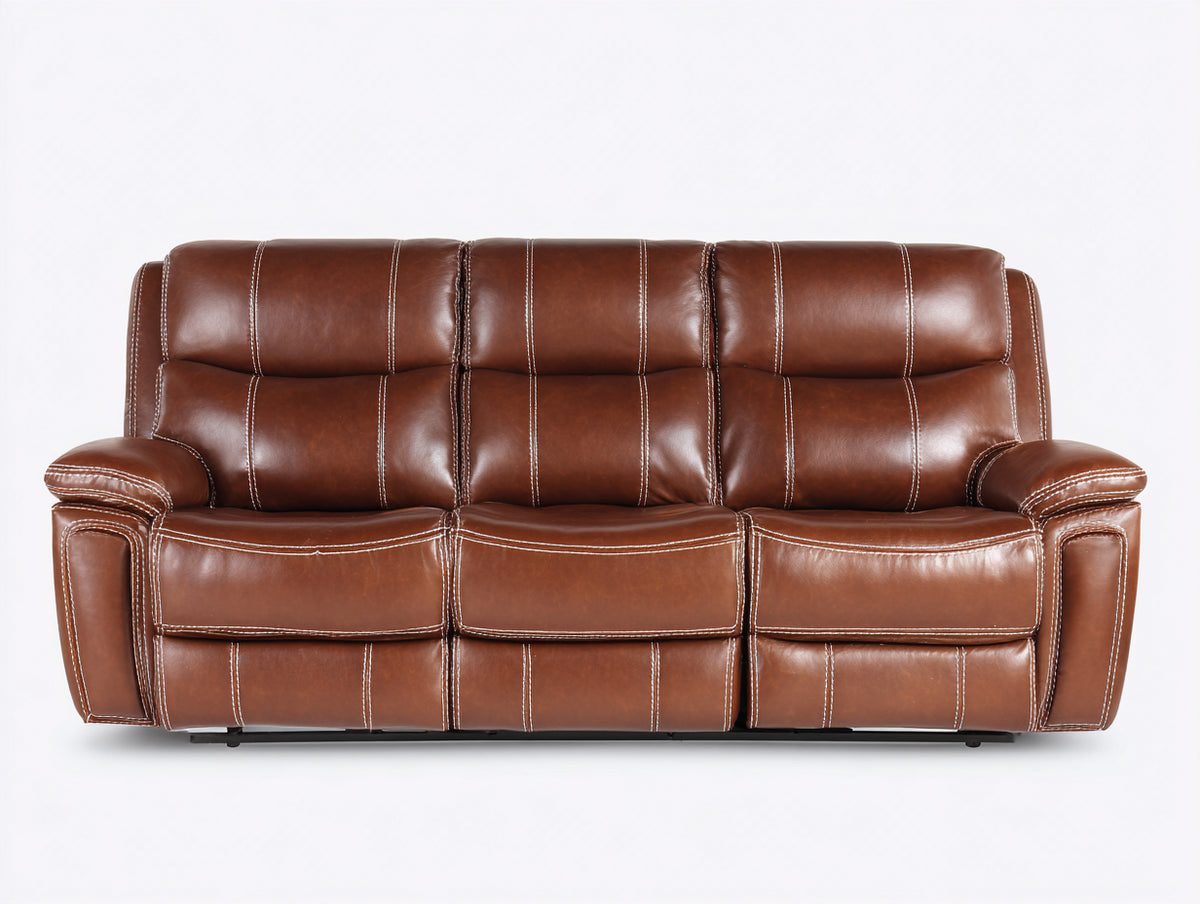 Canapé 3 places - Cuir - 224x102x99 cm - Marron acajou - Style classique