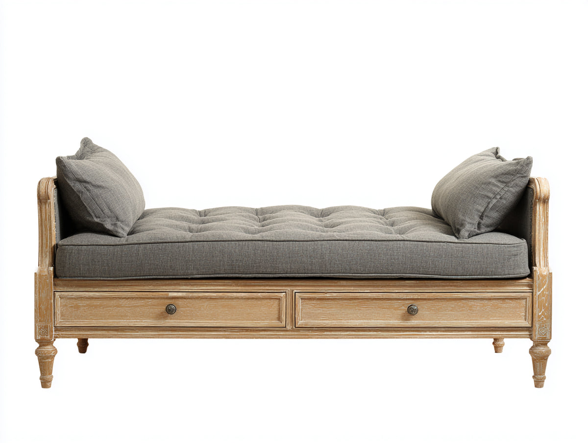 Canapé lit - Bois-Tissu - 206x86x78 cm - Gris-Bois naturel - Style classique