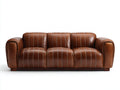 Canapé 3 places - Cuir - 218x96x82 cm - Marron cognac - Style vintage