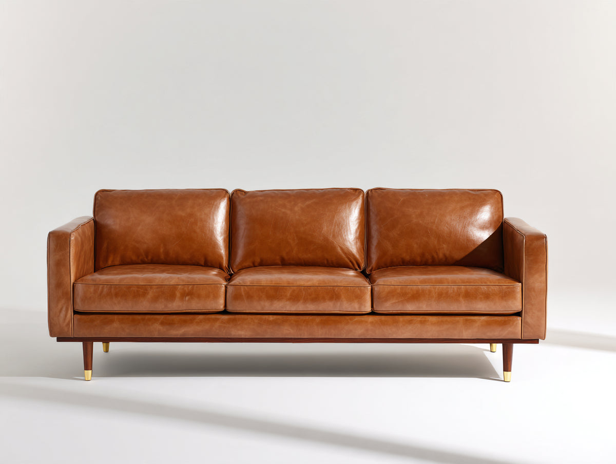 Canapé 3 places - cuir - 216x88x84 cm - cognac - style moderne