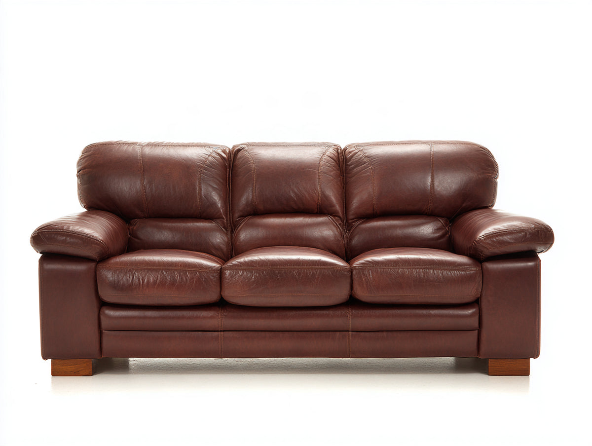 Canapé 3 places - cuir - 211x92x88 cm - brun acajou - style classique