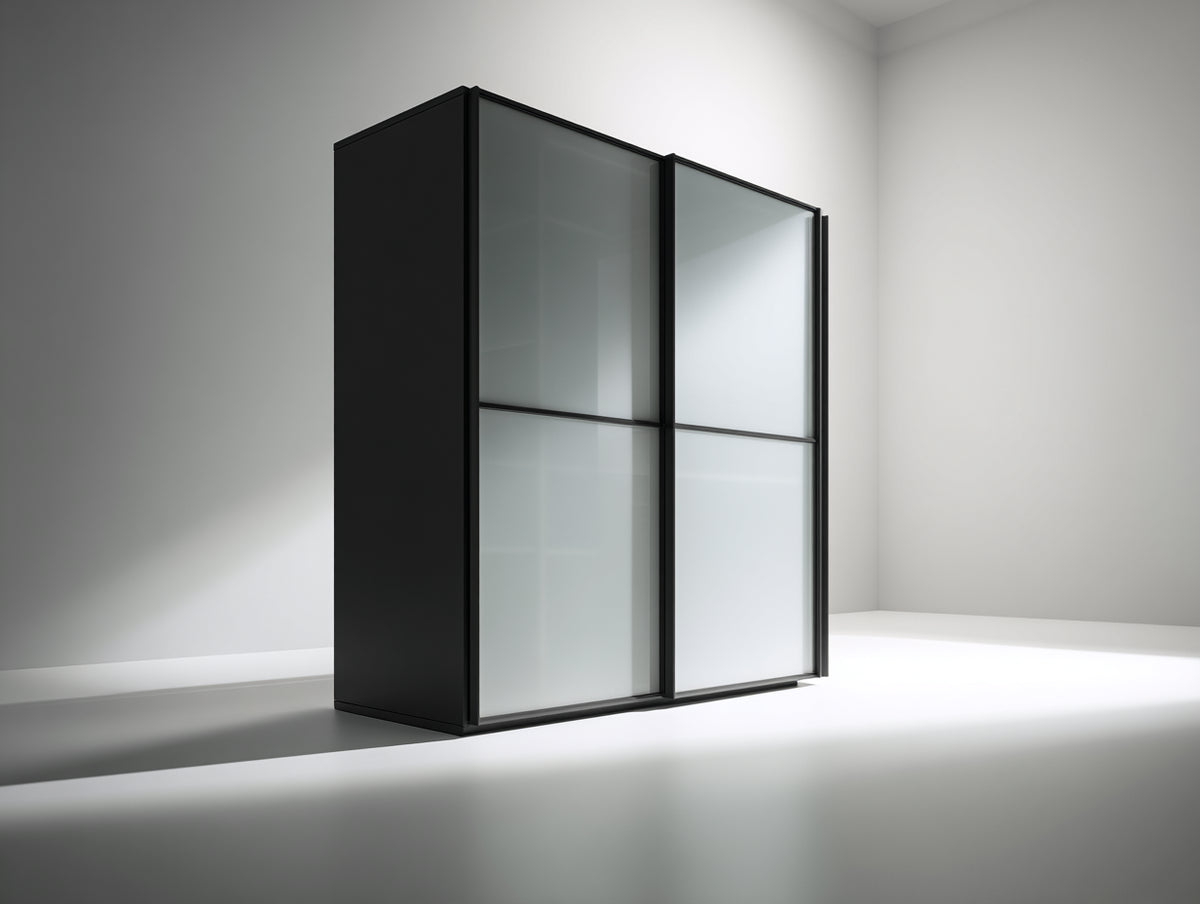 Armoire-Bois-Verre-175 x 60 x 210 cm-Noir-Style moderne à portes coulissantes