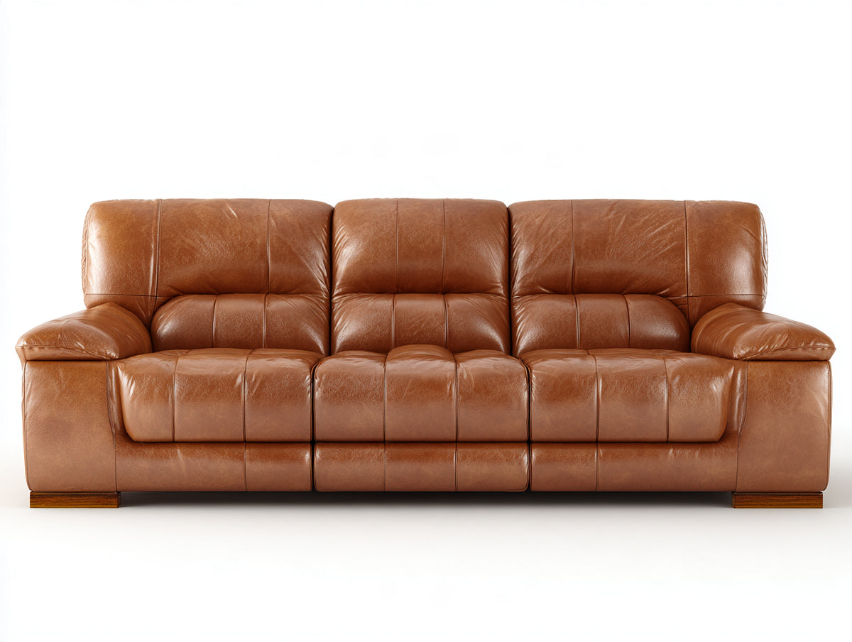 Canapé 3 places - Cuir - 224x101x96 cm - Marron caramel - Style contemporain