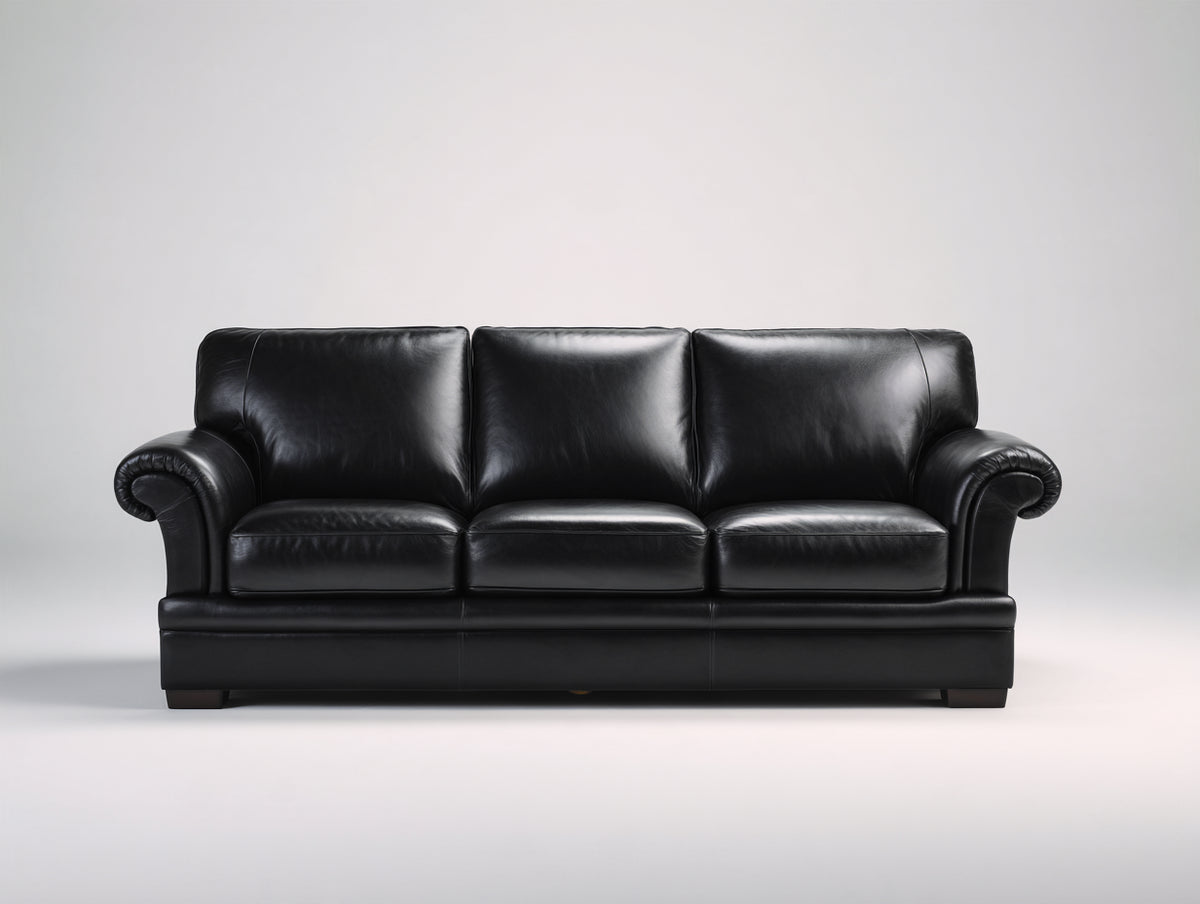 Canapé 3 places - Cuir - 220x98x90 cm - Noir - Style traditionnel