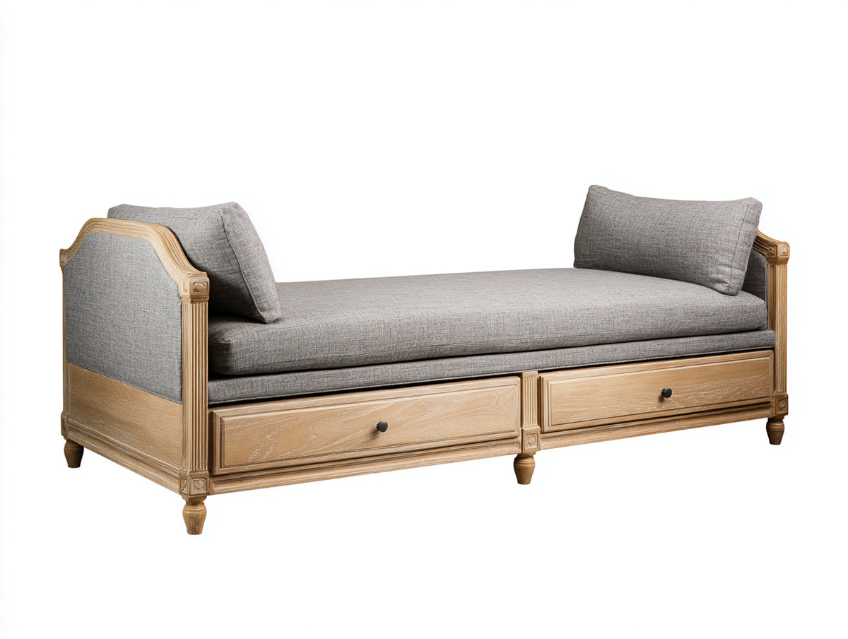 Canapé lit - Bois-Tissu - 212x89x80 cm - Gris-Bois naturel - Style classique